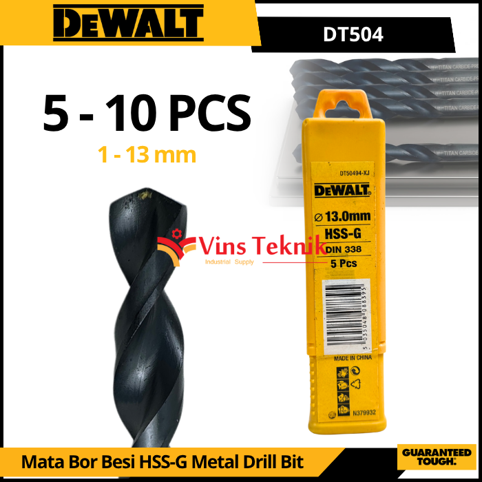 DEWALT Mata Bor Besi HSS-G Metal Drill Bit 1MM - 13MM 5-10 Pcs